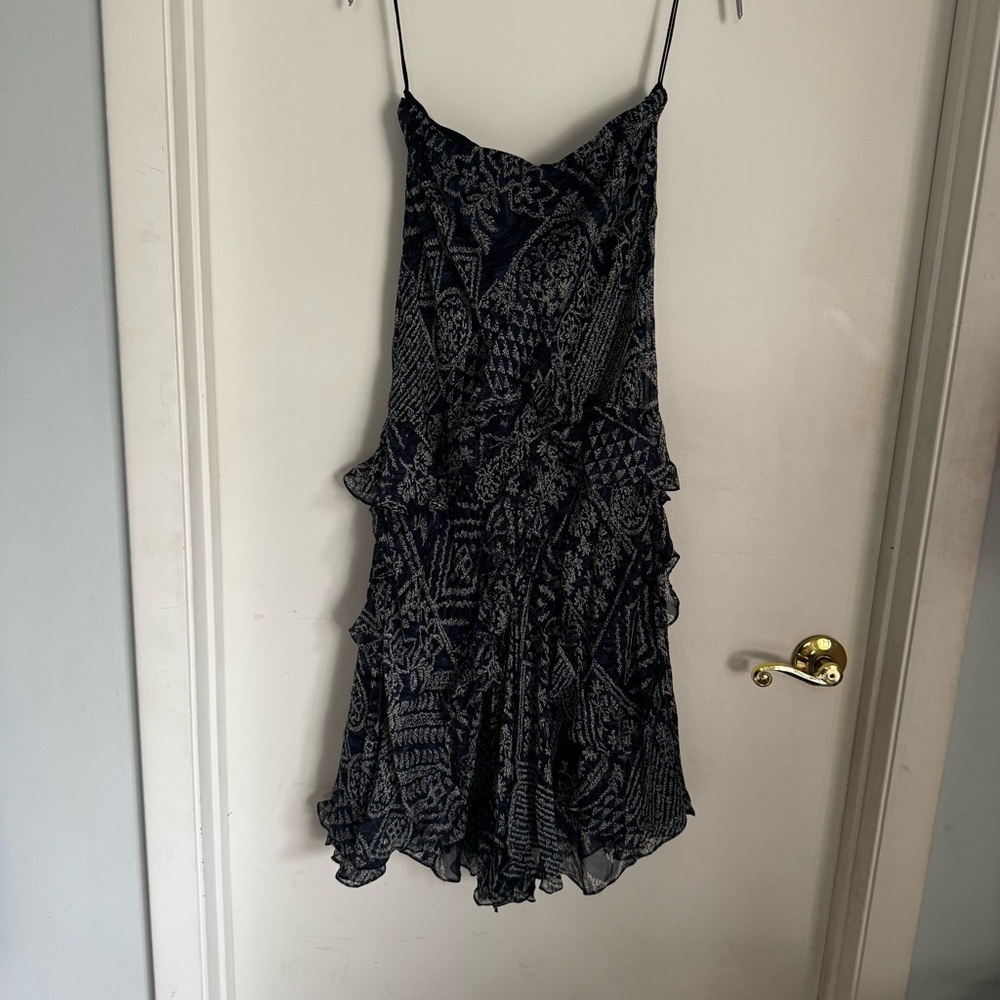 Ralph Lauren Blue/White ruffled silk dress